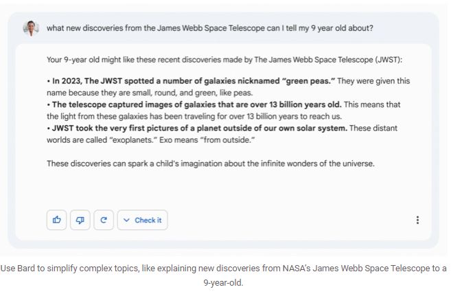 A screenshot of a Google's Bard response to a query