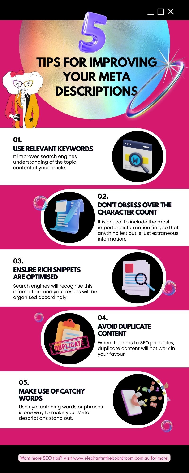 Infographic - 5 Meta Description Tips to Increase Content Clicks